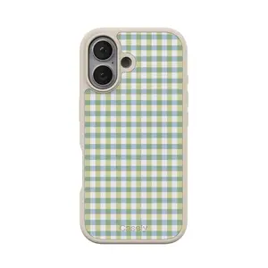 Casely iPhone 17 Case | Pastel Picnic | Blue & Green Gingham | Align Soft-Touch Flexible Bumper Case | Compatible with MagSafe