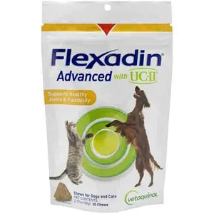 Vetoquinol Flexadin Advanced Dog & Cat Joint Supplement with UC-II Collagen, 30 Chews for Hip & Joint Support, Clinically Proven Vet-Approved Formula