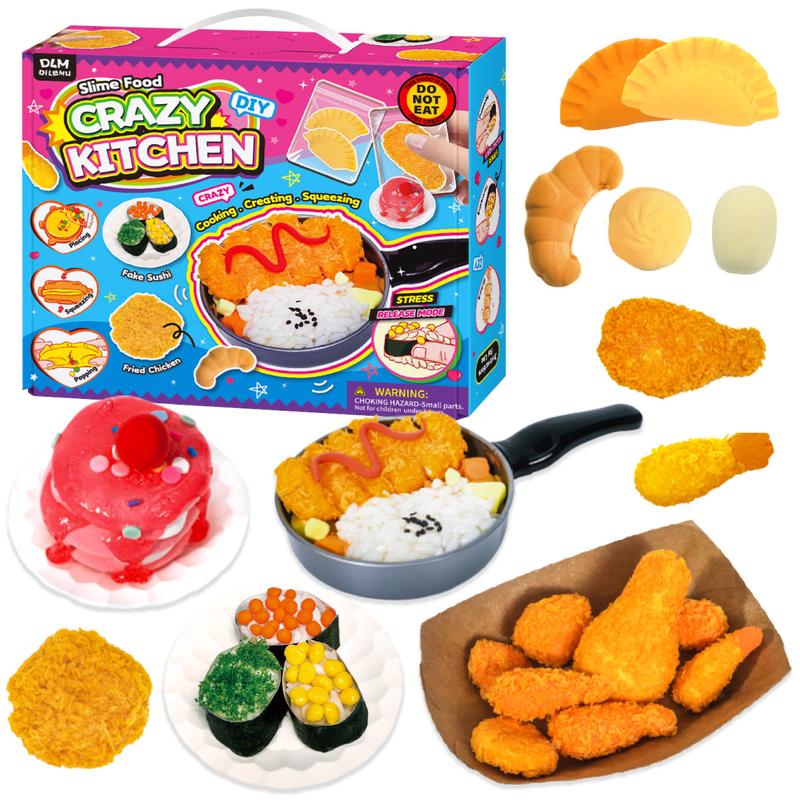 DIY Slime Food Kitchen Set, Realistic Pretend Cooking Playset w/ Sushi Rice Balls & Fried Chicken (Do Not Eat)