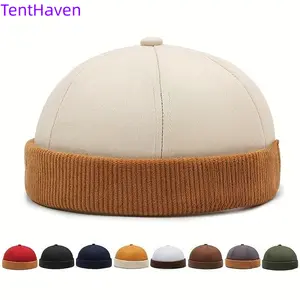 2026 New Fashionable Couple Hip Hop Guapi Landlord Hat Leather Label Retro Splicing Corduroy Versatile Tang Hat