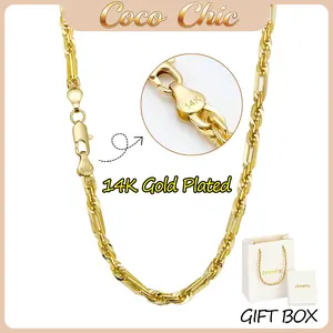 14K Gold Plated Figaro Twist Chain Necklace - Waterproof Tarnish-Resistant & Hypoallergenic Link Jewelry for Men Women, Classic Square Link Design, Perfect for Daily Wear, Layering & Gifting, No Green Skin stainless steel