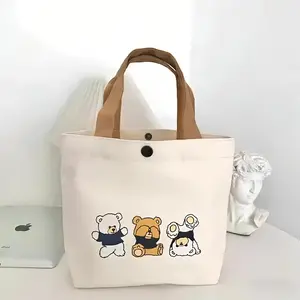 Bear Canvas Bag for Women, Portable Tote for Work, Ideal for Christmas Halloween Valentine's Day Gifts, Stylish Lunch Bag, Travel Essentials
