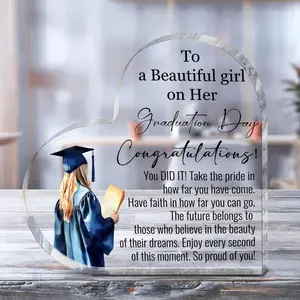 Heart Shaped Acrylic Graduation Plaque, Inspirational Gift for Girl Graduate, Desktop Keepsake for College, High School, Or PhD Graduation Day, Signs, Signage