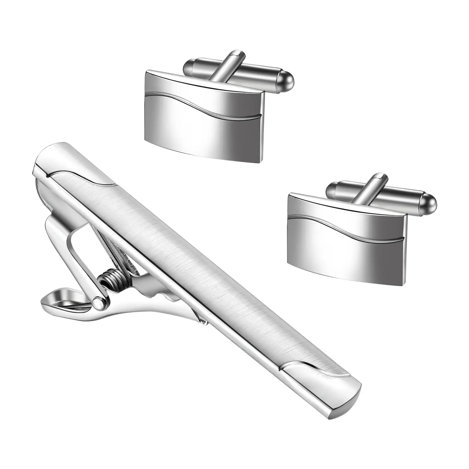 OIDEA Unisex Classic High-Polish Silver Brass Cufflinks & Tie Clip Set - Rounded Edges, Business Dress Shirt Accessory, Elegant Groom Wedding Gift summerwins,summerwins