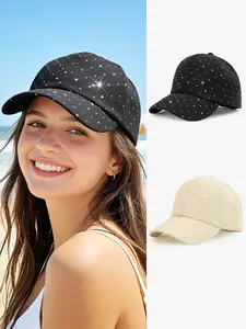 Women's Sparkling Rhinestone Baseball Cap, Casual Outfits Cap, Fashion Casual Versatile Curved Brim Hat, Suitable for daily outings for shopping and taking photos, for vacation hiking and beach sunbathing, and for covering the head when going out.