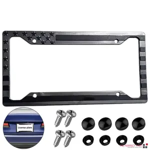 Black 3D USA American Flag License Plate Frame