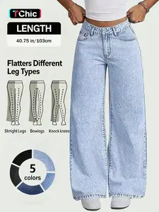 Elegant Chic High-Waisted Slimming Wide Leg Jeans Pants, Casual Fashion Pants, Loose Fit Denim Long Trousers for Women, Fall & Winter Fashion