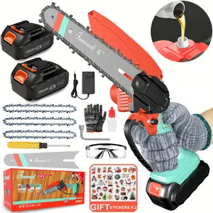 Cordless Mini Chainsaw, Handheld Electric Woodcutter with Battery - Best Gift for Men, Husband, Dad | Portable Tree Trimming & Wood Cutting Tool