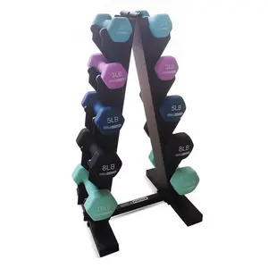 HolaHatha 2, 3, 5, 8, & 10 Lb Neoprene Dumbbell Free Weight Set w/ Rack, Pastel dumbbell rack