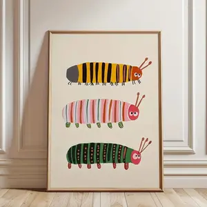 1pc/Set Bug Wall Art, for CATERPILLAR Poster Prints, Modern Minimalist Colorful Insect Cartoon Wall Art for Bedroom Decoration, No Frame N