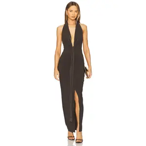 Norma Kamali x REVOLVE Tie Front Halter Gown in Espresso