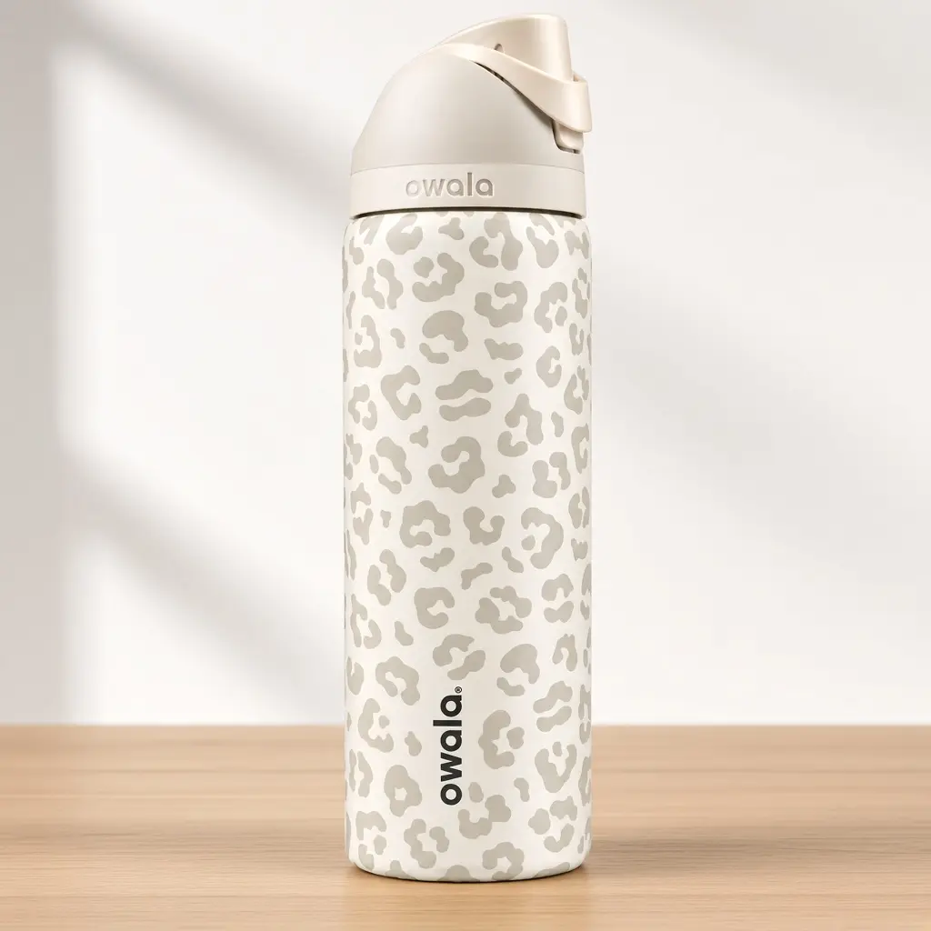 Owala FreeSip Water Bottle 24oz/32oz Neutral Leopard Print Design Stainless Steel Insulated Leak-Resistant Bottle for School, Work, Travel & Everyday Use
