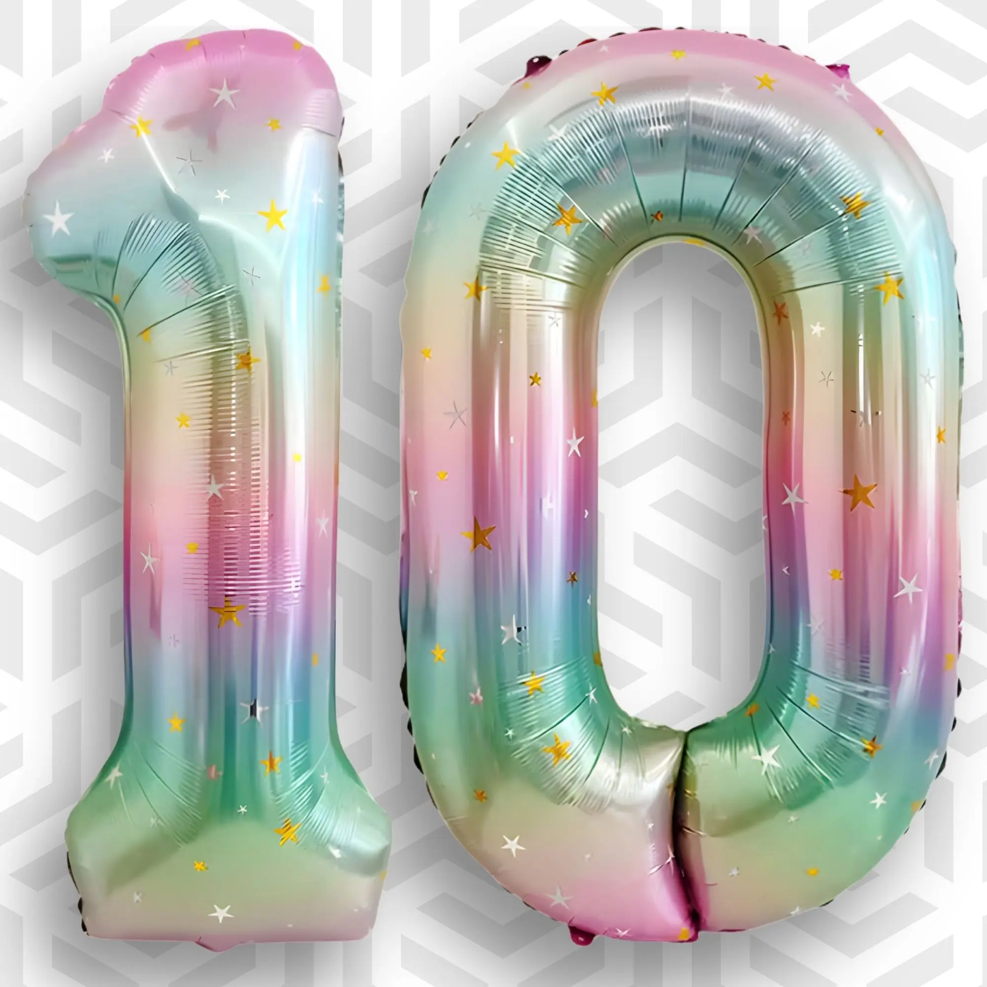 40 inch Giant Number Balloon (10-90) Pastel Rainbow Gradient Starry Foil Balloon Number for 10th 15th 17th 20th 21st Birthday Party Decoration - Self-Sealing Air or Helium Refillable Mylar Balloons