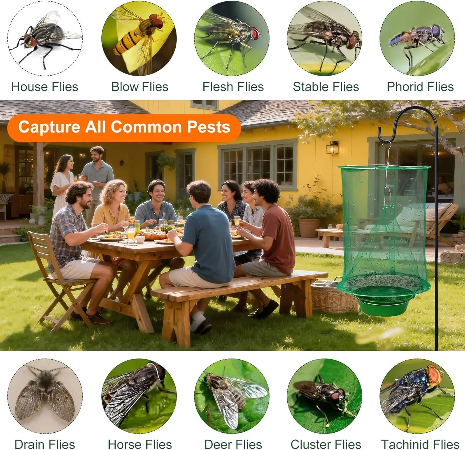 Professional Ranch Fly Trap Hanging Fly Catcher Killer for Farm Horse Stable Orchard Barn Garden Outdoor Control, 4 Pack