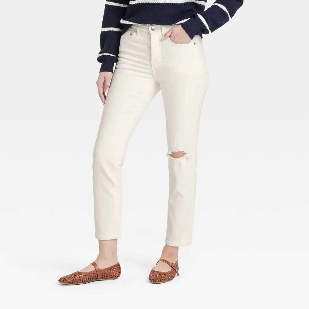 Women's Mid-Rise 80's Slim Fit Jeans - Universal Thread White 8
