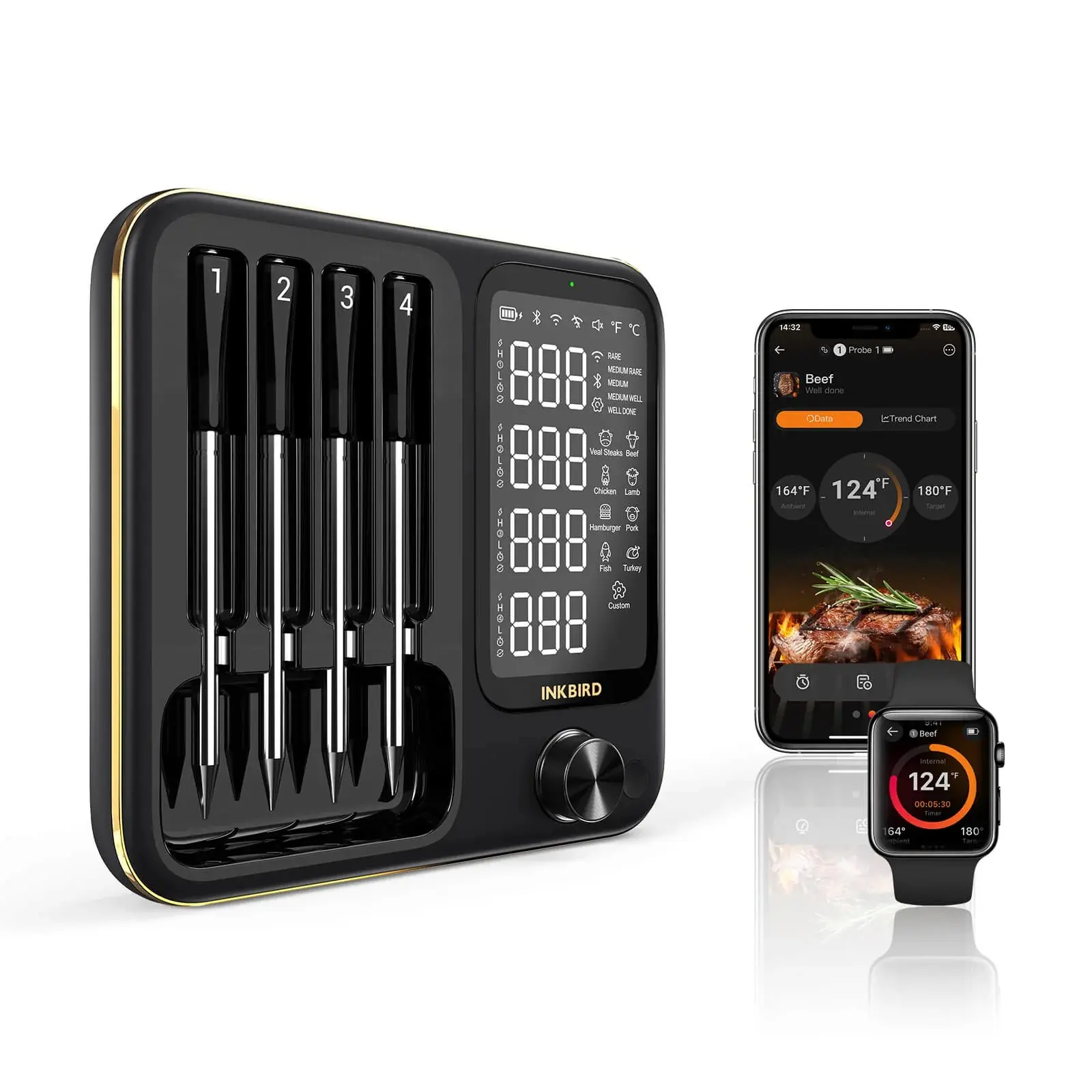 INKBIRD Meat Thermometer，Wireless Wifi Bluetooth Thermometer with 4 Probes，for Rotisserie Grill Oven,Waterproof，Kitchen Utensils- tiktokshopstockup,home essentials