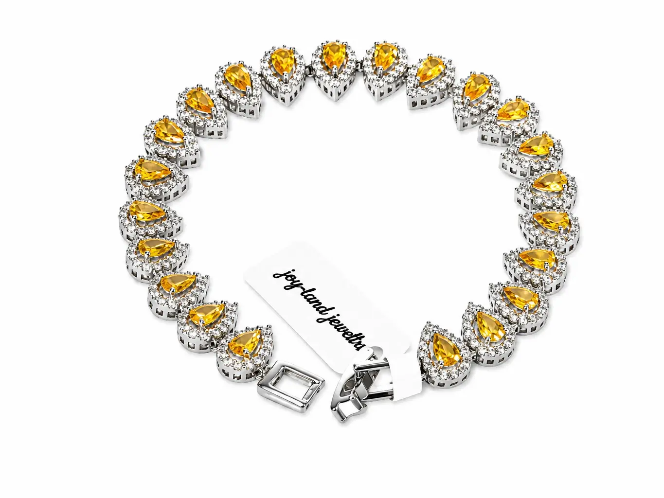 Silver-Tone Yellow Teardrop Zircon Bracelet | Sleek & Elegant