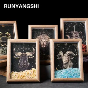 1pc Natural Crushed Stone Zodiac Signs Photo Frame Crystal Crafts for Home Decoration Home Desktop Decoration Housewarming Birthday Christmas Gift
