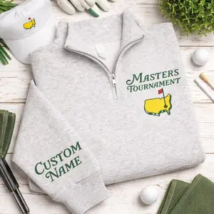 Masters Tournament Embroidered Quarter Zip Golf Sweatshirt, Custom Name Sleeve Golf Pullover, Golf Lover Gift, Augusta Inspired Half Zip