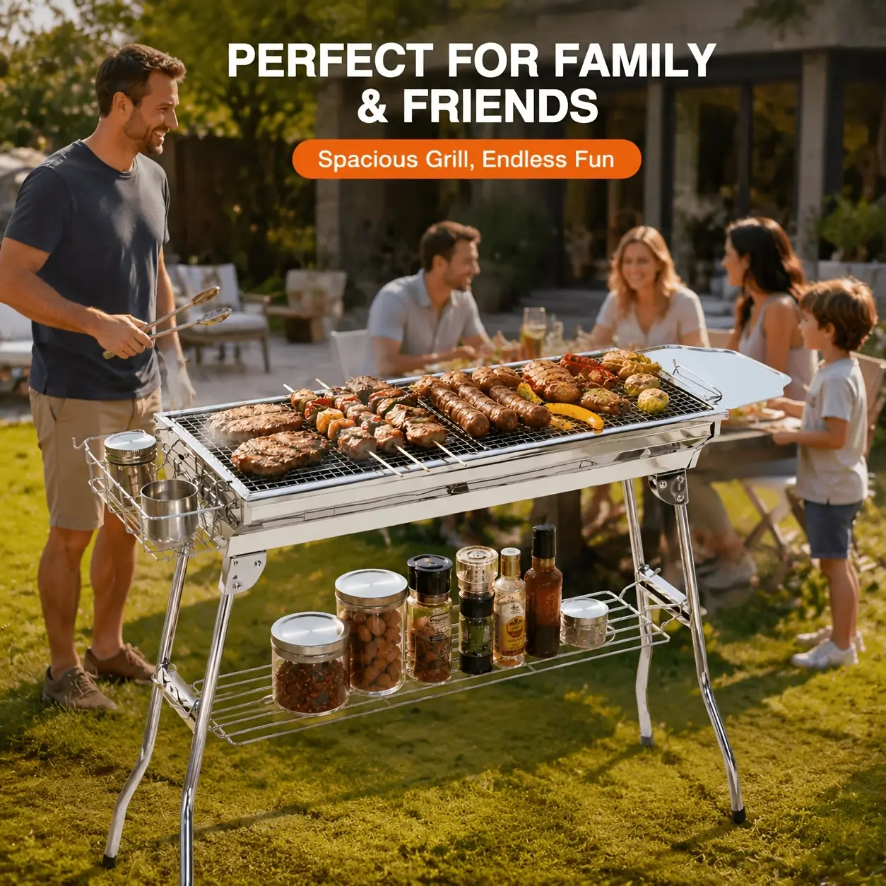 Premium Stainless Steel Charcoal Grill Folding Stand BBQ Grill Heavy Duty Tailgate RV Camping Cooker Asador de Carne summerwin