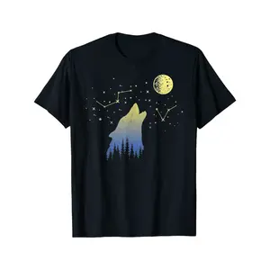 Wolf Howling at Stars Constellations And Moon Wolf T-Shirt All-Season Versatile Casual T-Shirts And Classic T-Shirts Made of 100% Pure Cotton Are Comfortable And Breathable