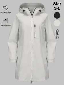 Women's Hooded Long Sleeve Windbreaker Jacket, Casual Fitted Spring & Fall Outerwear, Loose Fit Anti-Wind Women's Coat