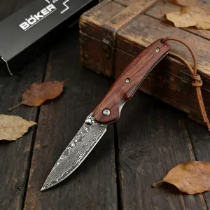 New Damascus Steel Pocket Folding Knife with Colorful Wooden Handle – Outdoor Camping Knife, Fruit Knife, EDC, Portable Survival Multi-Purpose Adventure Cutting Tool Durable Steel Tool