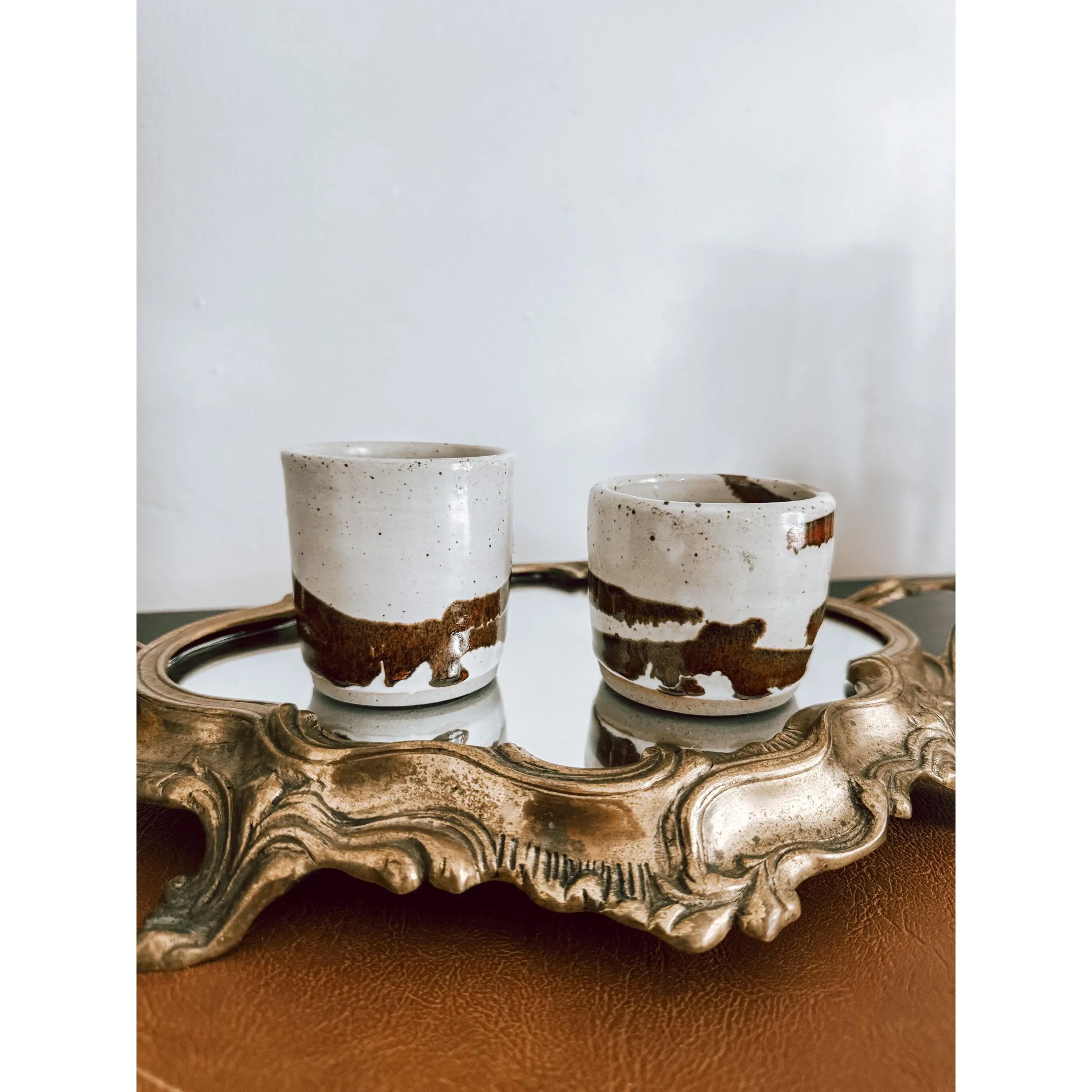 Ceramic Two Tone Candle Holder Set / Vintage Ceramic Candle Holders