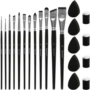 12 Pcs Paint Brushes and Sponges Set Professional Paint Brushes for Acrylic Oil Watercolor Tempera Face Painting Artist Paintbrush for Adult