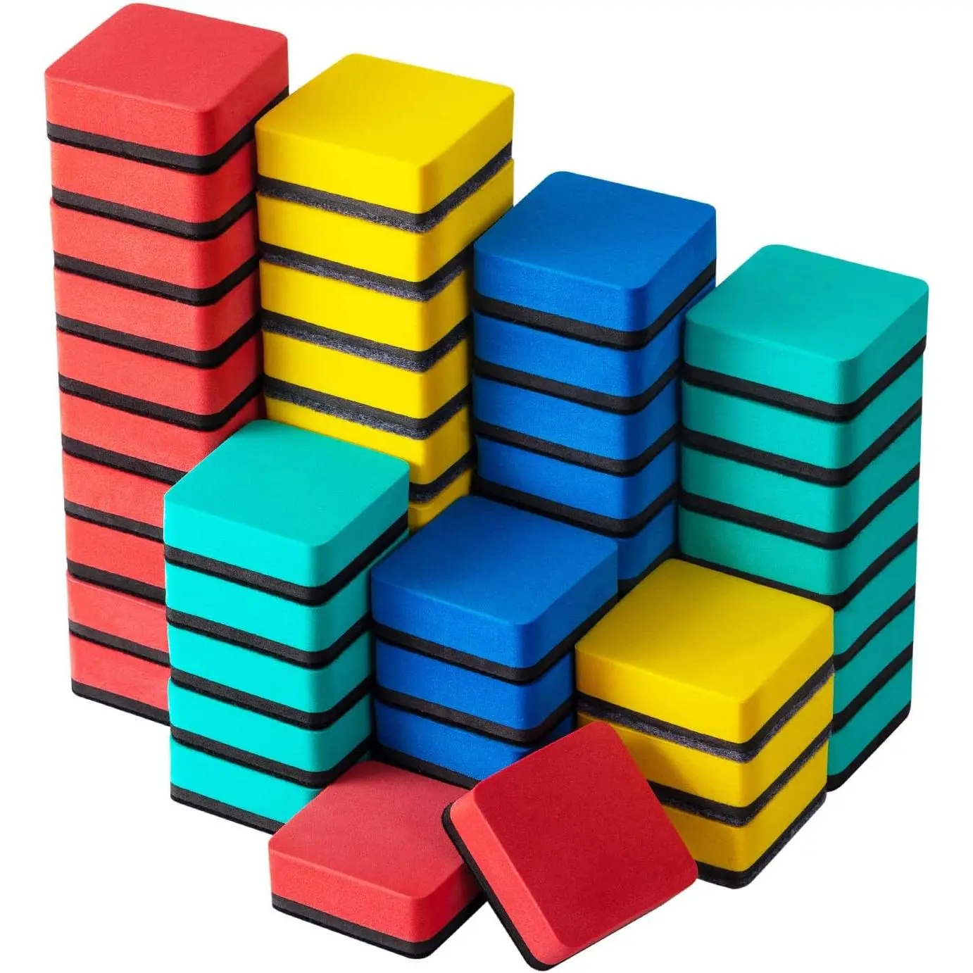 Favourde 48-Pack Eco-Friendly Magnetic Square Whiteboard Erasers - 2x2x0.75 in, Porcelain & Glass-Safe, Quick Clean for Classroom Teachers, Game Room, Home, Dormitory, 2 X 2 X 0.75 Inches