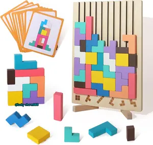 Wooden Colored 3D Russian Block Puzzle Jigsaw Puzzle Toy Montessori Educational Gift for Boys and Girls Board Game Educational Toys for Toddlers Brain Teasers for Toddlers 3-6 Years
