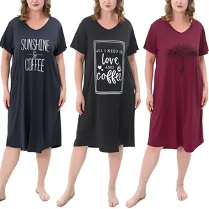 3 Pack Plus Size Women's Nightgown Soft Print Nightshirts for Women Short Sleeve Sleepwear pocket comfortable cute fit Womenswear Loungewear