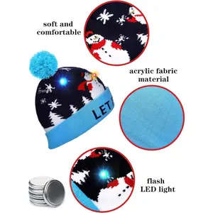 LED Light-Up Knitted Hat with Snowman Design | Family Matching Christmas & Halloween Beanie | Color-Changing Pom-Pom | 3 Lighting Modes | Parent-Child Party Essential