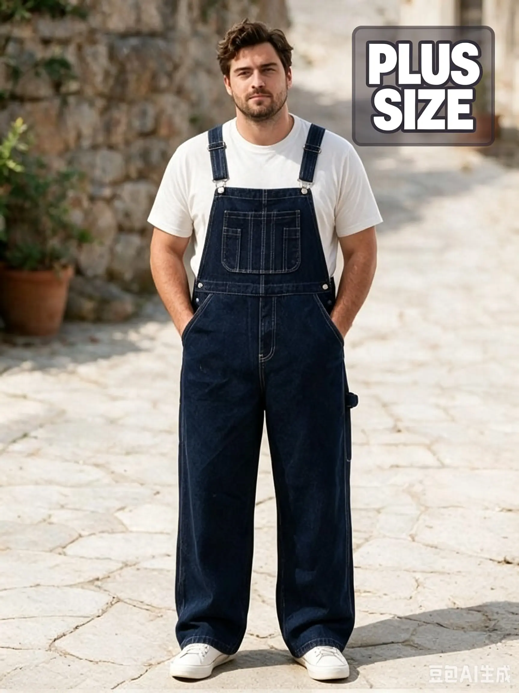 Men's Big & Tall Denim Bib Overalls, Relaxed Fit Heavy-Duty Workwear Jumpsuit for Casual Streetwear with Multiple Tool Pockets, Tops