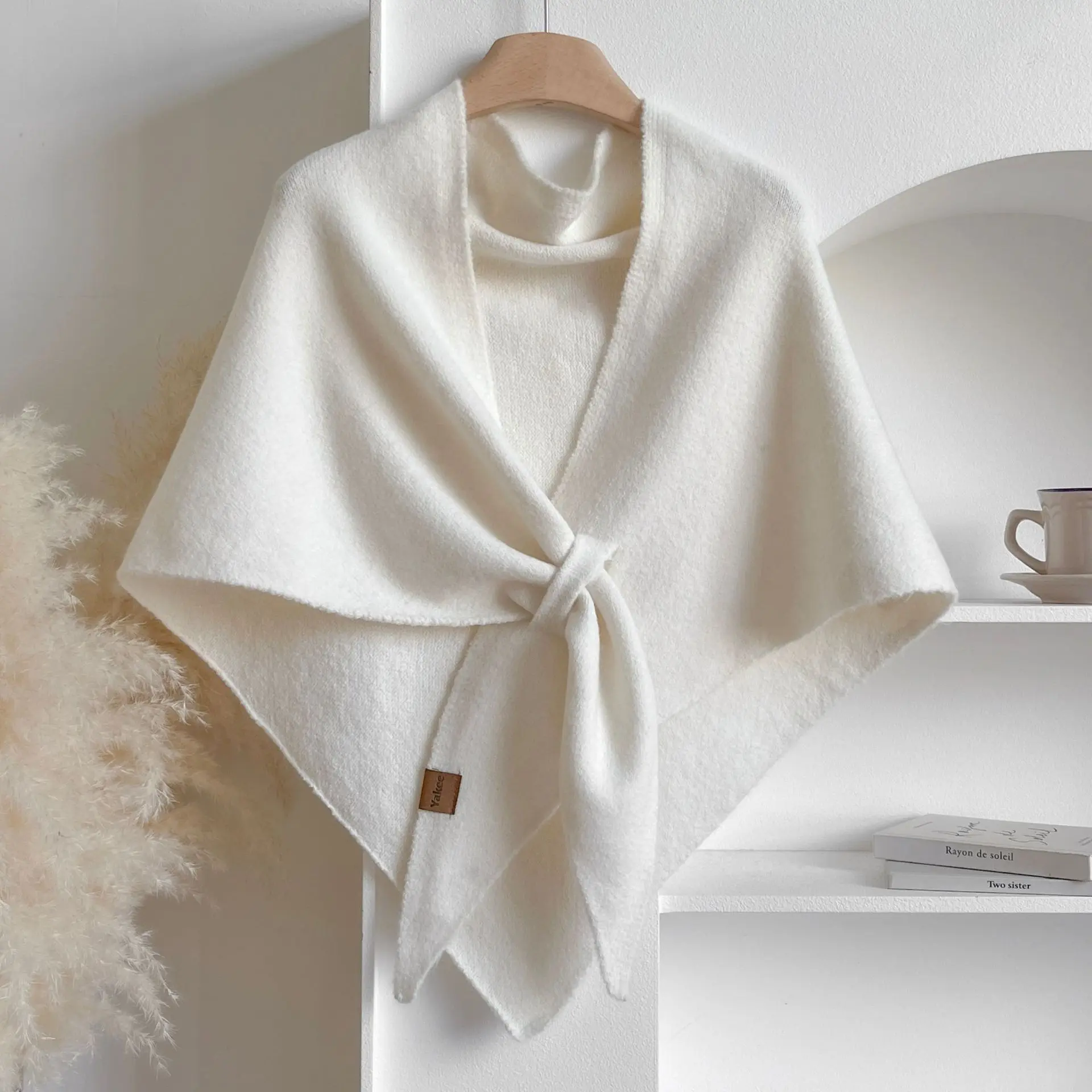 JointlyCreating Cozy Knit Shawl Wrap for Women, Solid Color Cross-Tied Poncho Cape, Soft Winter Scarf Shrug, Elegant Warm Pullover Cloak for Office Travel