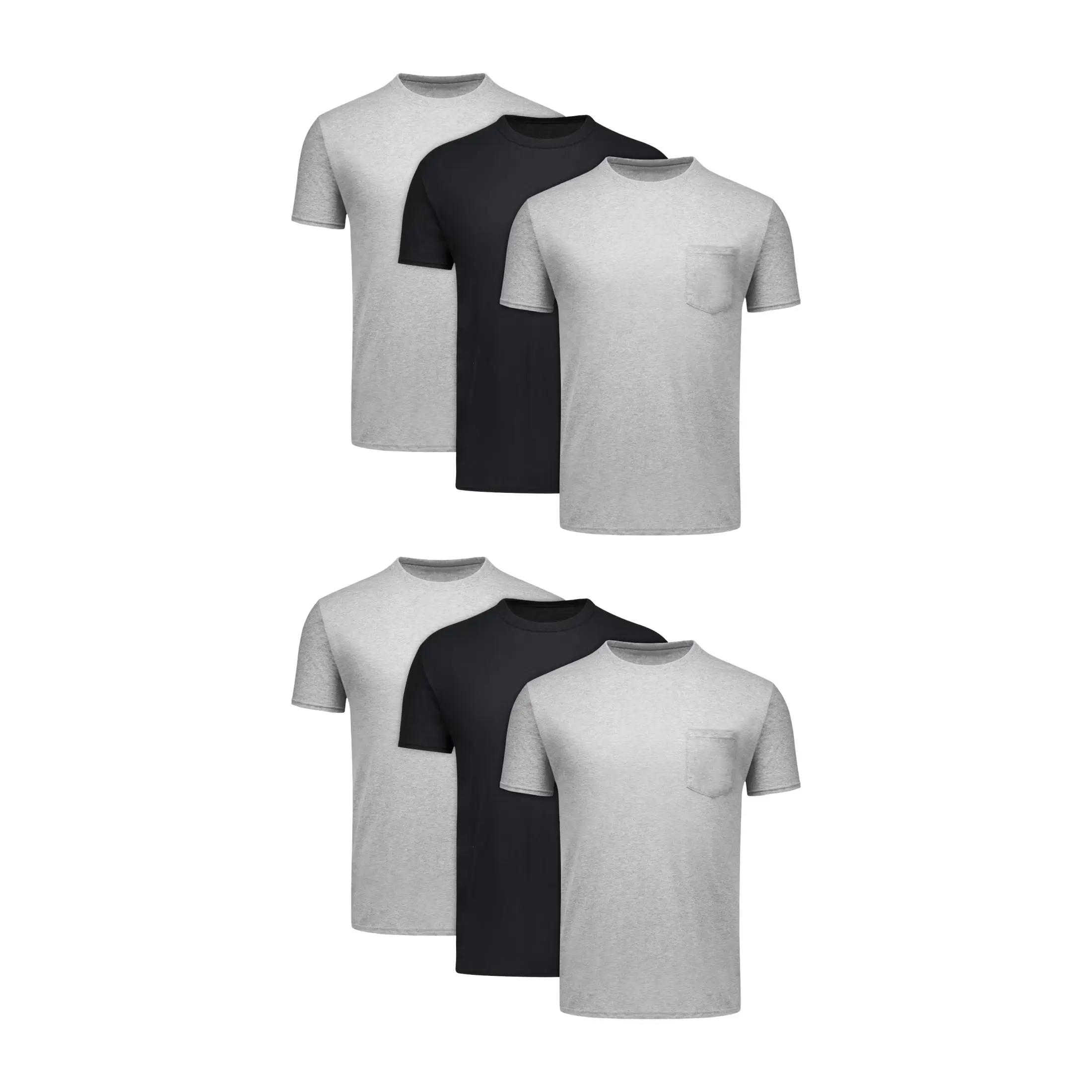 Cotton Pocket T-Shirt Pack with Odor Control, Moisture-Wicking, Black/Grey, 6-Pack