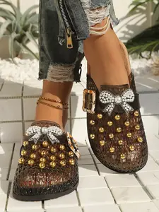 Women's Jelly Crystal Open-Toe Slippers, Summer Fashion Beach Sandals, Anti-Slip Home Slides, PVC Upper, Rubber Sole, All Seasons