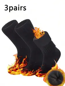 3 Pairs Thick Warm Socks, Practical Thermal Windproof Fleece Lined, Skin-Friendly Winter & Daily Wear Footwear Accessories