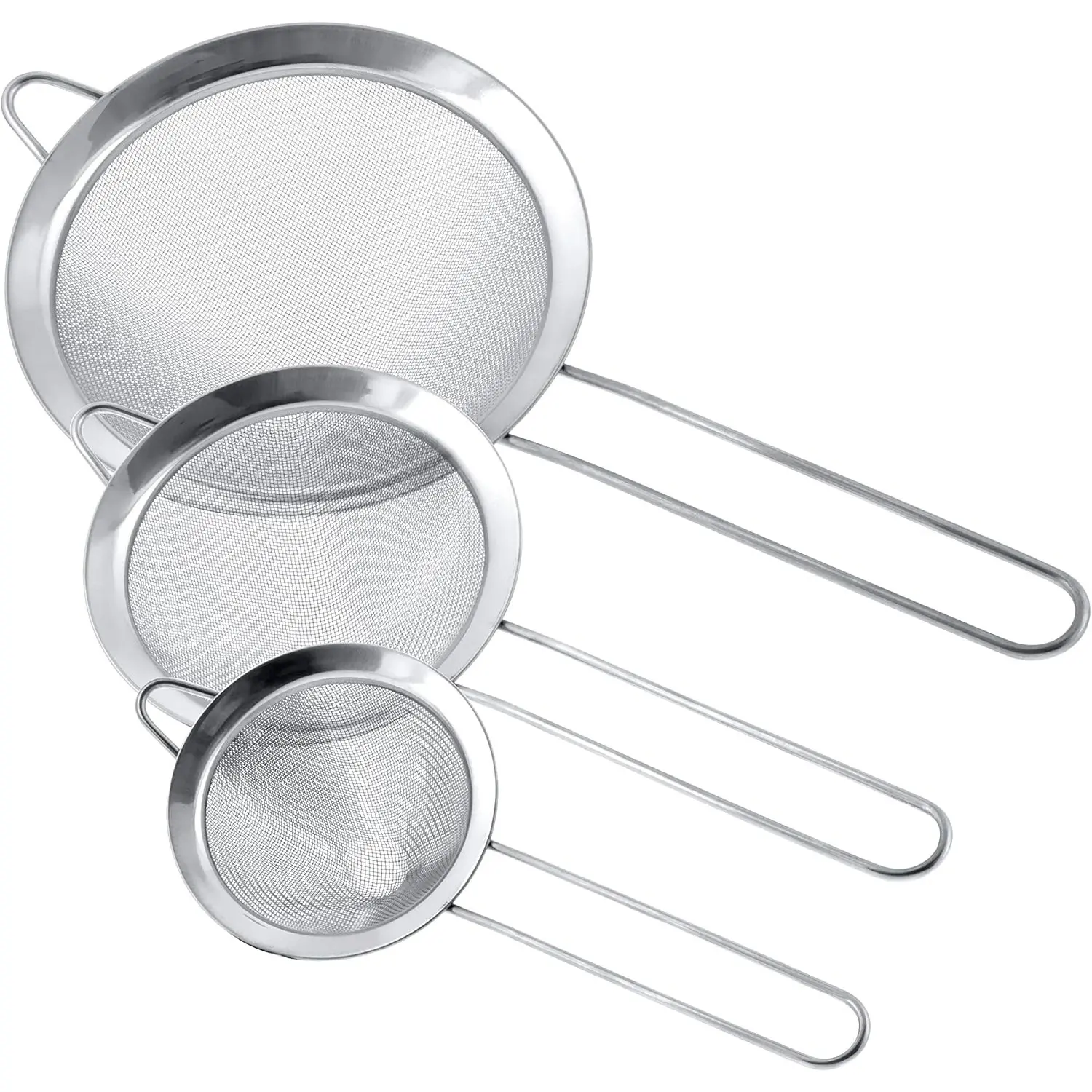 Kitchen Sturdy Stainless Steel Conical Strainers Set of 3 - Premium Extra Fine Twill Mesh, Handles, 3in/4in/5.5in Sizes, Utensils for Strainers and Colanders, Sieve Sifter Drainer for Vegetables