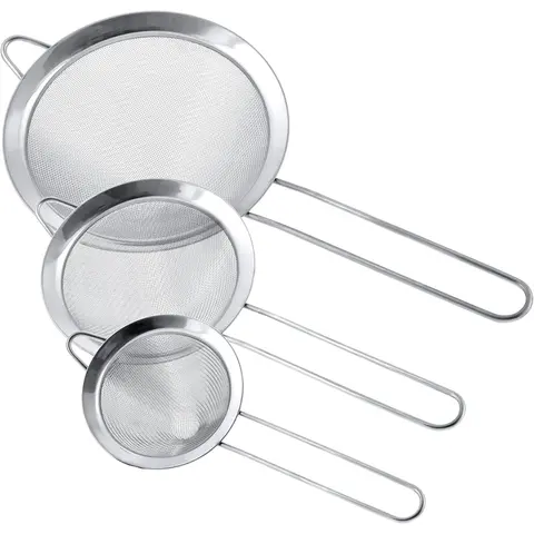 Thick Conical Shaped 3-Piece Stainless Steel Strainer Set (3in/4in/5.5in) - Fine Mesh Handled Colander, Double Thick Twill Dent-Resistant, Dishwasher Safe Kitchen Utensils & Pour Accessories for Vegetable Straining