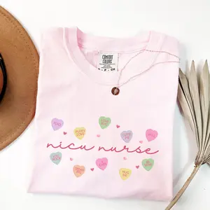 Comfort colors Candy Heart Nicu Nurse Graphic T-shirt Valentine Day Neonatal Intensive Care Crewneck Vday Nicu Nurse Tee Coquette New Nurse Grad Gift