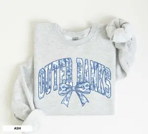 Outer Banks Sweatshirt Blue Toile Women's Outer Banks Pogue Crewneck Coquette Bow Sweatshirt North Carolina Shirt Vacation Souvenir OBX Gift Unisex Womenswear Hoodie Oversized