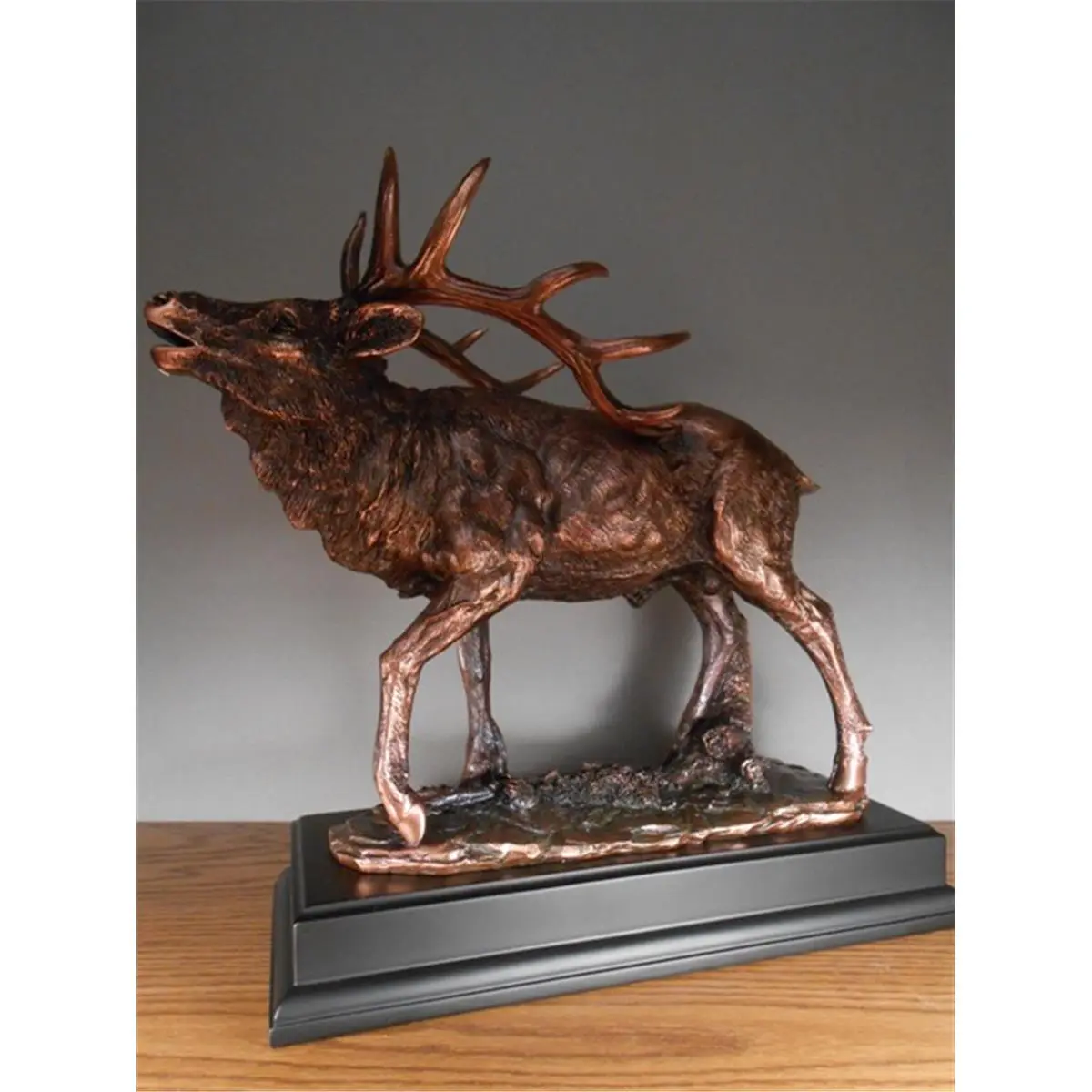 212 MAIN F53141 Large Elk Motif Bronze-Finish Resin Stone Collector Statue, Living Room Decoration with Foam for Cultural Art Displays