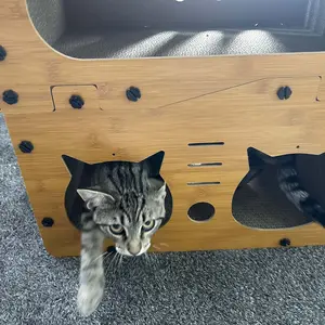 【Already have 10K favorites】2 in 1 Cat Bed with Scratching Board Pet Furniture for Indoor Cats Suitable for multiple cats Durable Double Layer Design Cat Bed Stylish and Comfortable Cat Furniture for All Seasons Wooden cat bed SummerVibes petlovers