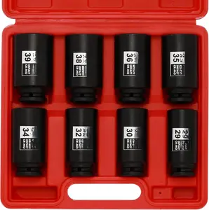 1/2-Inch Drive Deep Spindle Axle Nut Impact Socket Set,12 Point, Metric, CR-MO, 29,30 32 34 35,36,38,39mm 8 count 1/2" Heavy Duty Impact Socket Set