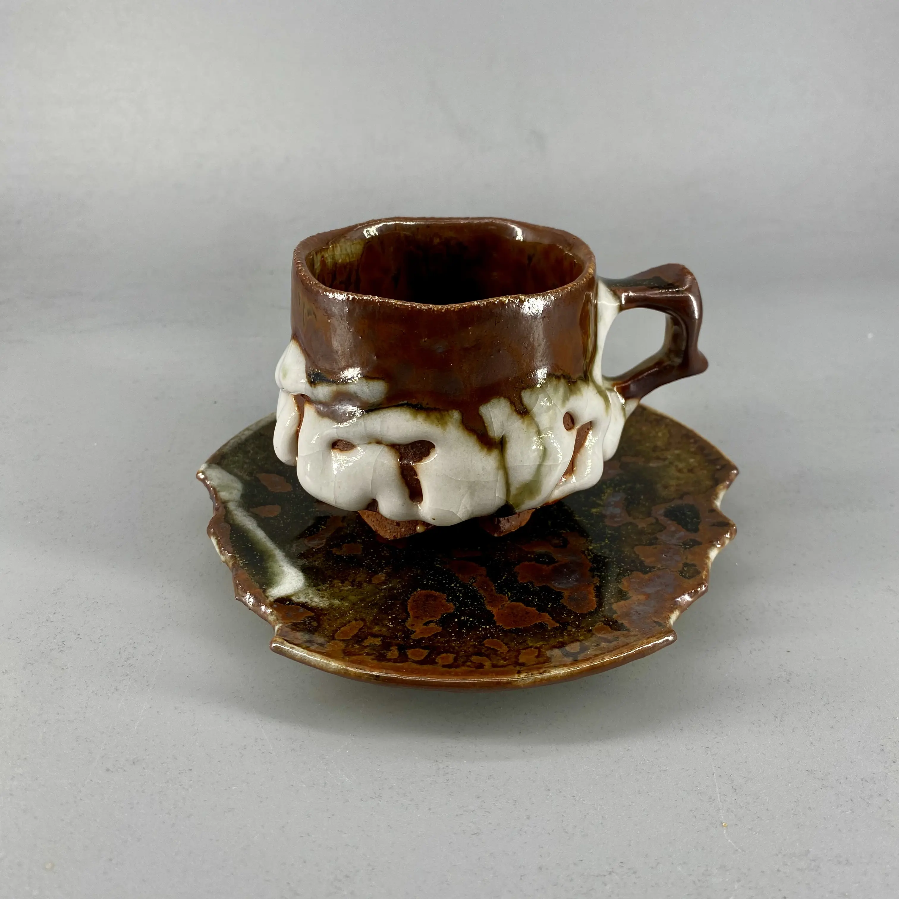 Handcrafted Shino-yaki Coffee Set by Renowned Japanese Artisan Takashi Baba