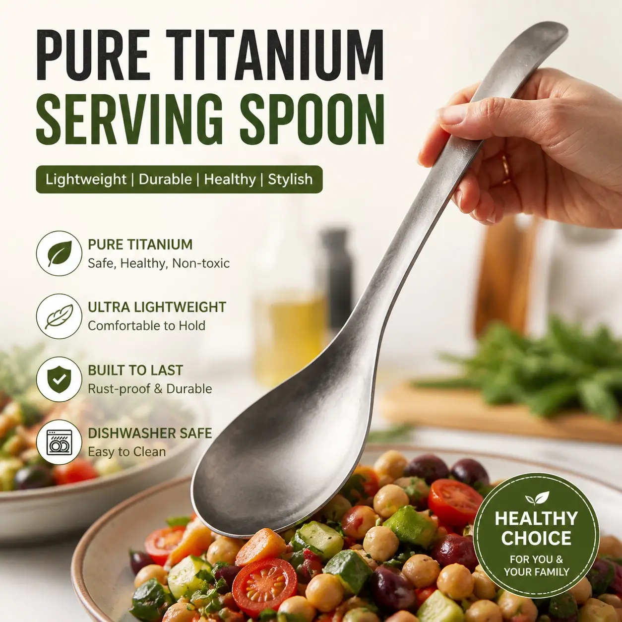 Ultra-Light Titanium Soup Spoon, Long Handle Durable Utensil, Perfect for Outdoor Camping and Kitchen Cooking, Portable Compact Design