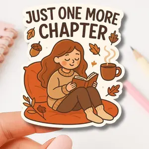 Just One More Chapter Sticker - Cute Blue Bookish Vinyl Decal Gift for Book Lovers Aesthetic Reading Sticker