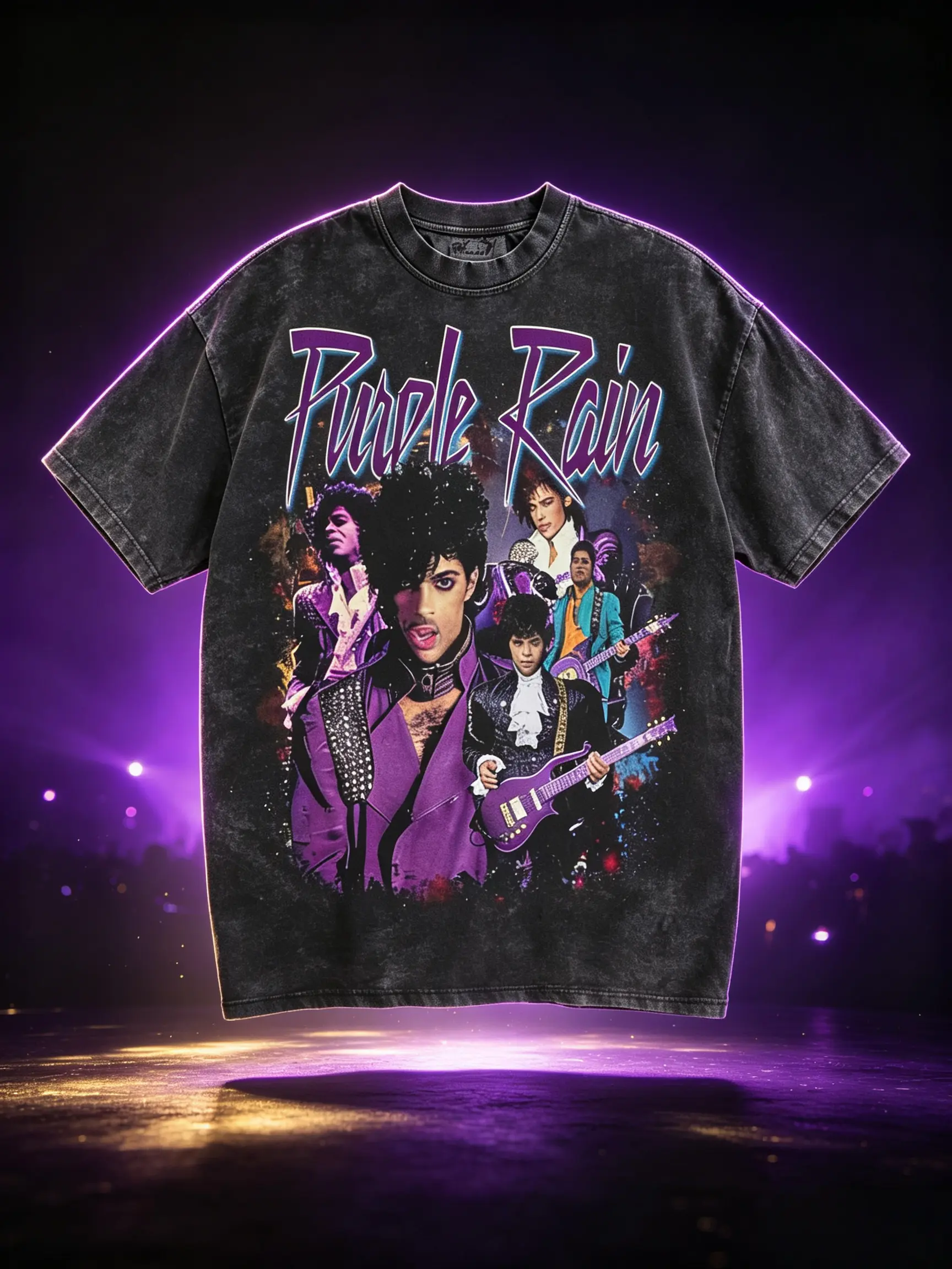 Men's Classic Casual T-Shirt with Purple Rain Revolution Graphic Print, Shortsleeve Crew Neck Top, Tee