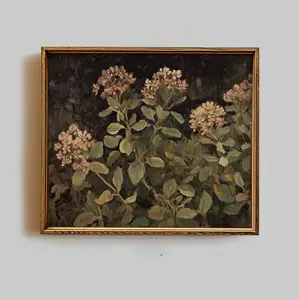Moody Vintage Flowers Painting, Print Wall Art, Dark Green Rustic Garden Print, Fall Botanical Print, Spring Decor _ 24161